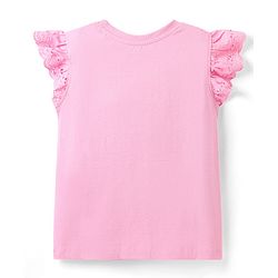 Pine Kids Cotton Knit Frill Sleeves T-Shirt With Butterfly Print- Pink