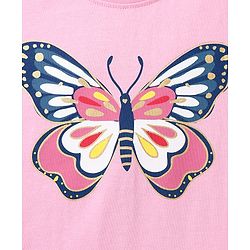 Pine Kids Cotton Knit Frill Sleeves T-Shirt With Butterfly Print- Pink