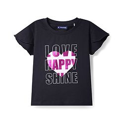 Pine Kids Cotton Knit Half Sleeves T-Shirt With Love Happy Time Foil Text Print - Black