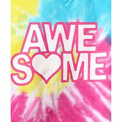 Pine Kids Cotton Knit Half Raglan Sleeves Tie & Dye T-Shirt with with Text Print - Yellow Pink & Light Blue