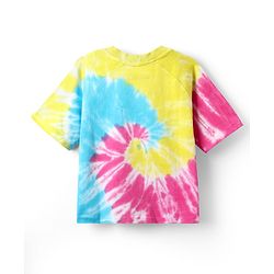Pine Kids Cotton Knit Half Raglan Sleeves Tie & Dye T-Shirt with with Text Print - Yellow Pink & Light Blue