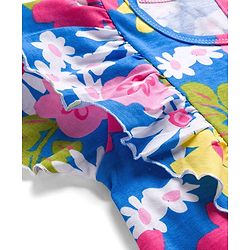 Pine Kids Cotton Knit Half Sleeves T-Shirt With Floral Print & Frill Detailing - Blue