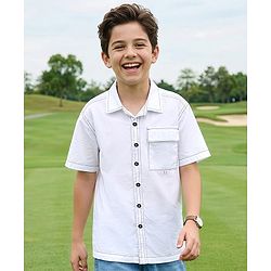Pine Kids Cotton Woven Half Sleeves Solid Color Shirt - White
