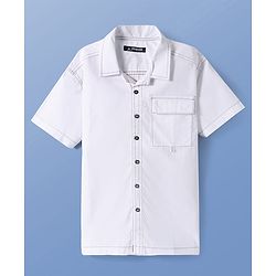 Pine Kids Cotton Woven Half Sleeves Solid Color Shirt - White