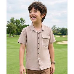 Pine Kids Cotton Knit Half Sleeves Solid Color Shirt - Tan