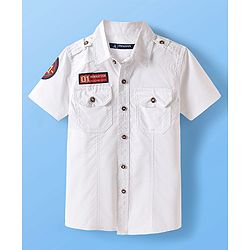 Pine Kids Cotton Woven Half Sleeves Solid Colour Shirt - White