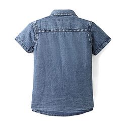 Pine Kids Denim Woven Washed Shirt With Text Print - Blue