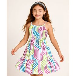 Pine Kids Cotton Knit Sleeveless Printed Frock - Multicolor