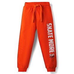 Pine Kids Cotton Knit Full Length Lounge Pant With Text Print - Orange