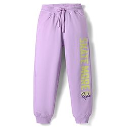 Pine Kids Cotton Knit Full Length Lounge Pant With Text Print - Orange