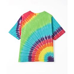 Pine Kids Marvel Terry Knit Half Sleeves Oversized And Drop Shoulder T-Shirt With Avengers Graphics And Tie And Dye Detailing - Green & Light Blue