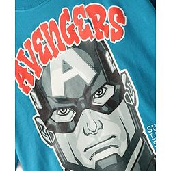 Pine Kids Marvel Terry Knit Half Drop Shoulder Sleeves Oversized T-Shirt with Captain America Puff Graphics - Teal Blue