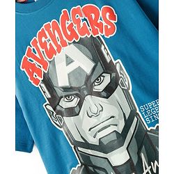 Pine Kids Marvel Terry Knit Half Drop Shoulder Sleeves Oversized T-Shirt with Captain America Puff Graphics - Teal Blue