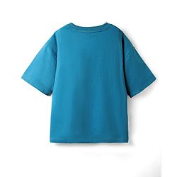 Pine Kids Marvel Terry Knit Half Drop Shoulder Sleeves Oversized T-Shirt with Captain America Puff Graphics - Teal Blue