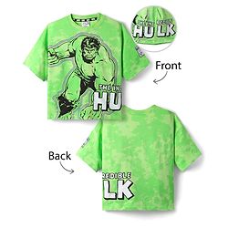 Pine Kids Marvel Terry Knit Half Sleeves Oversized And Drop Shoulder T-Shirt With Front And Back Avenger Hulk Graphics And Badge Detailing - Light Green