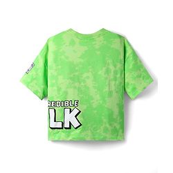 Pine Kids Marvel Terry Knit Half Sleeves Oversized And Drop Shoulder T-Shirt With Front And Back Avenger Hulk Graphics And Badge Detailing - Light Green