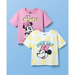 Pine Kids Disney Half Sleeves Oversized Drop Shoulder T-Shirt With Minnie Mouse Family Graphic Pack Of 2 - Pink & Yellow