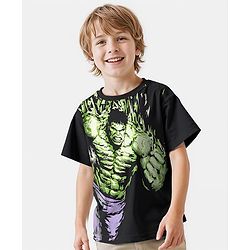 Pine Kids Marvel Single Jersey Knit Half Sleeves Drop Shoulder T-Shirt With Avengers Graphic - Black