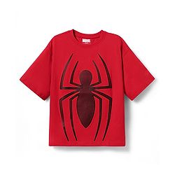 Pine Kids Marvel Single Jersey Knit Half Sleeves Drop Shoulder T-Shirt With Spider Man Graphic - Red