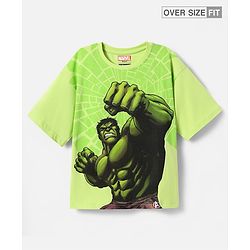 Pine Kids Marvel Single Jersey Knit Half Sleeves Drop Shoulder T-Shirt With Avengers Graphic - Limegreen
