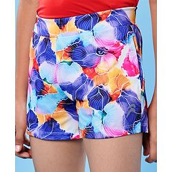 Pine Active Knit Above Knee Length Super Stretch Athletic Shorts with Abstract Print - Multicolor