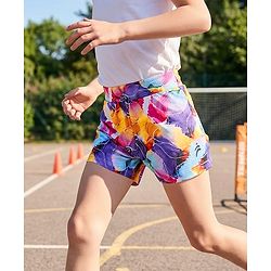 Pine Active Knit Above Knee Length Super Stretch Athletic Shorts with Abstract Print - Multicolor