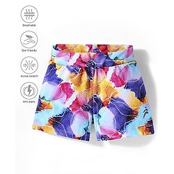 Pine Active Knit Above Knee Length Super Stretch Athletic Shorts with Abstract Print - Multicolor