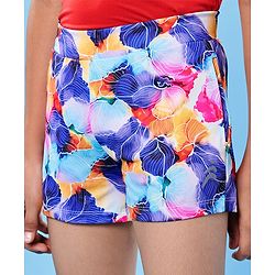 Pine Active Knit Above Knee Length Super Stretch Athletic Shorts with Abstract Print - Multicolor