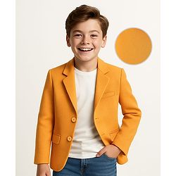 Pine Kids Knit Full Sleeves Solid Color Blazer - Mustard