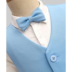 Pine Kids Knit Full Sleeves Solid 3 Piece Party Suit With Bow - Light Blue