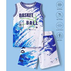 Pine Active Knit Sleeveless Basketball Printed T-Shirt & Shorts Set - White