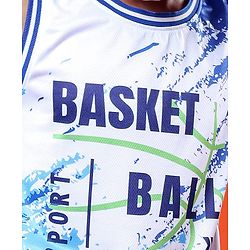 Pine Active Knit Sleeveless Basketball Printed T-Shirt & Shorts Set - White