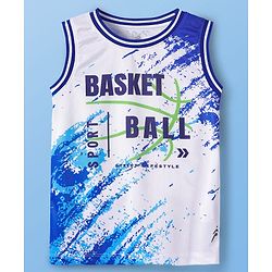 Pine Active Knit Sleeveless Basketball Printed T-Shirt & Shorts Set - White