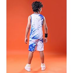 Pine Active Knit Sleeveless Basketball Printed T-Shirt & Shorts Set - White