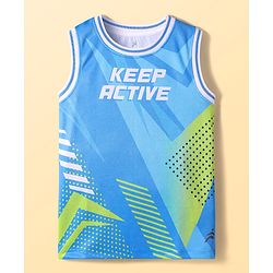 Pine Active Knit Sleeveless Printed Basketball T-Shirt & Shorts Set - Blue