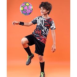 Pine Active Knit Half Sleeves Printed T-Shirt & Shorts - Black
