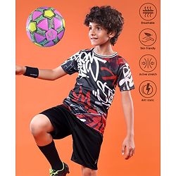 Pine Active Knit Half Sleeves Printed T-Shirt & Shorts - Black