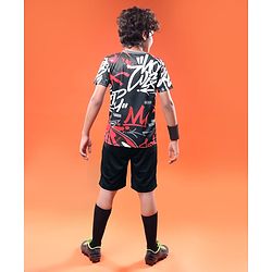Pine Active Knit Half Sleeves Printed T-Shirt & Shorts - Black