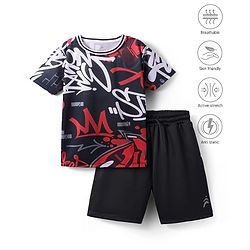 Pine Active Knit Half Sleeves Printed T-Shirt & Shorts - Black