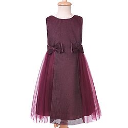 Pine Kids Woven Sleeveless Textured Party Dress with Bow Applique - Wine