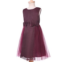 Pine Kids Woven Sleeveless Textured Party Dress with Bow Applique - Wine