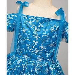 Pine Kids Woven Cold Shoulder Sleeves Party Dress With Floral Print - Blue