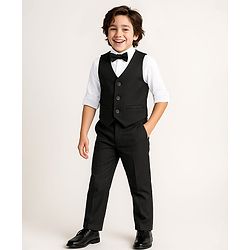 Pine Kids Knit Full Sleeves Solid Color 3 Piece Party Suit with Bow - Black