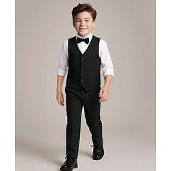 Pine Kids Knit Full Sleeves Solid Color 3 Piece Party Suit with Bow - Black