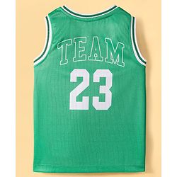 Pine Active Knit Sleeveless Number Printed Basketball T-Shirt & Shorts Set - Green