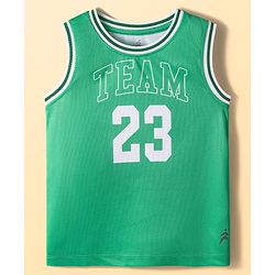 Pine Active Knit Sleeveless Number Printed Basketball T-Shirt & Shorts Set - Green
