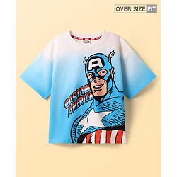 Pine Kids Marvel Terry Knit Half Sleeves Oversized Drop Shoulder Ombre Effect T-Shirt With Avengers Captain America Graphics - Light Blue