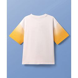 Pine Kids Marvel Terry Knit Half Sleeves Oversized Drop Shoulder Ombre Effect T-Shirt With Avengers Iron Man Graphics -Yellow & White