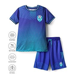 Pine Active Half Sleeves T-Shirt With Shorts Set With Football Print - Blue