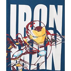 Pine Kids Marvel Terry Knit Half Sleeves Oversize Drop Shoulder T-Shirt With Avengers-Iron Man Graphics And Badge Detailing - Navy Blue